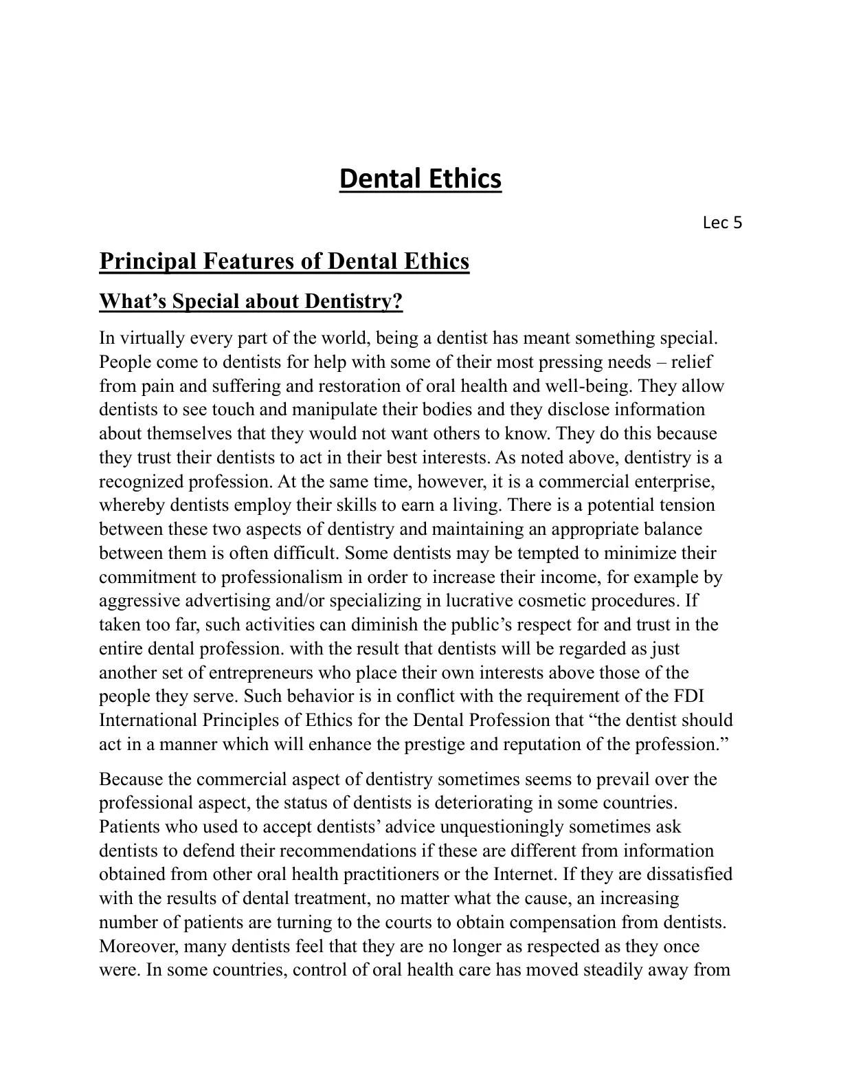 غلاف تقرير Dental Ethics Lec 5