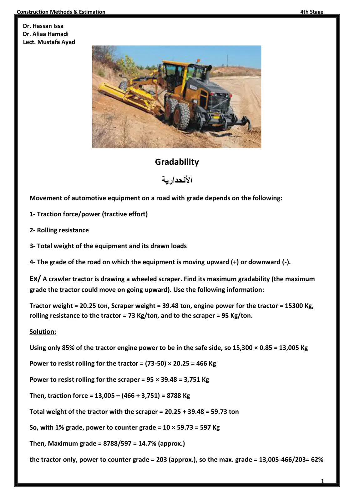 غلاف تقرير Construction Methods & Estimation