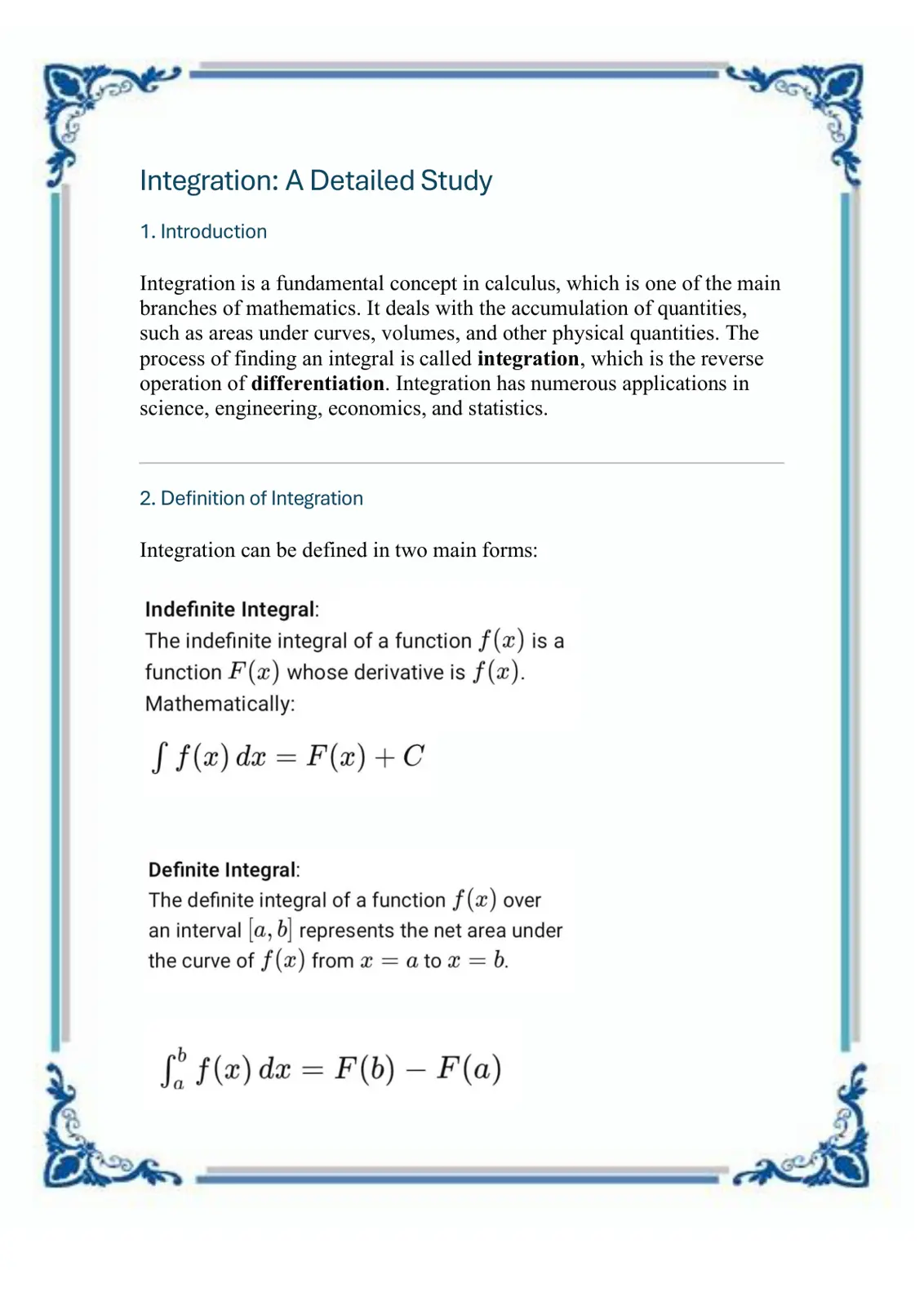 غلاف تقرير Integration: A Detailed Study