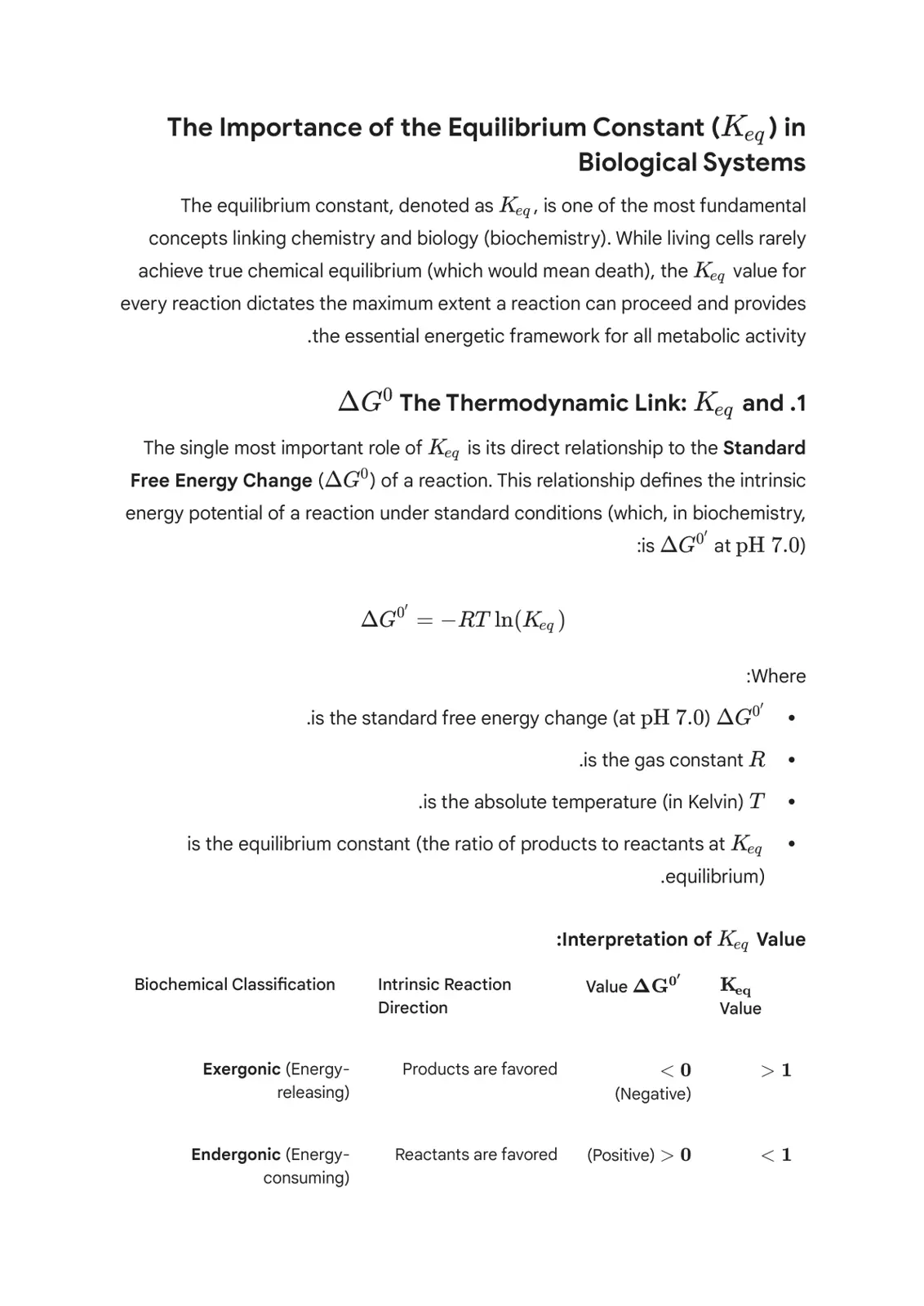 غلاف تقرير The Importance of the Equilibrium Constant (Keq) in Biological Systems