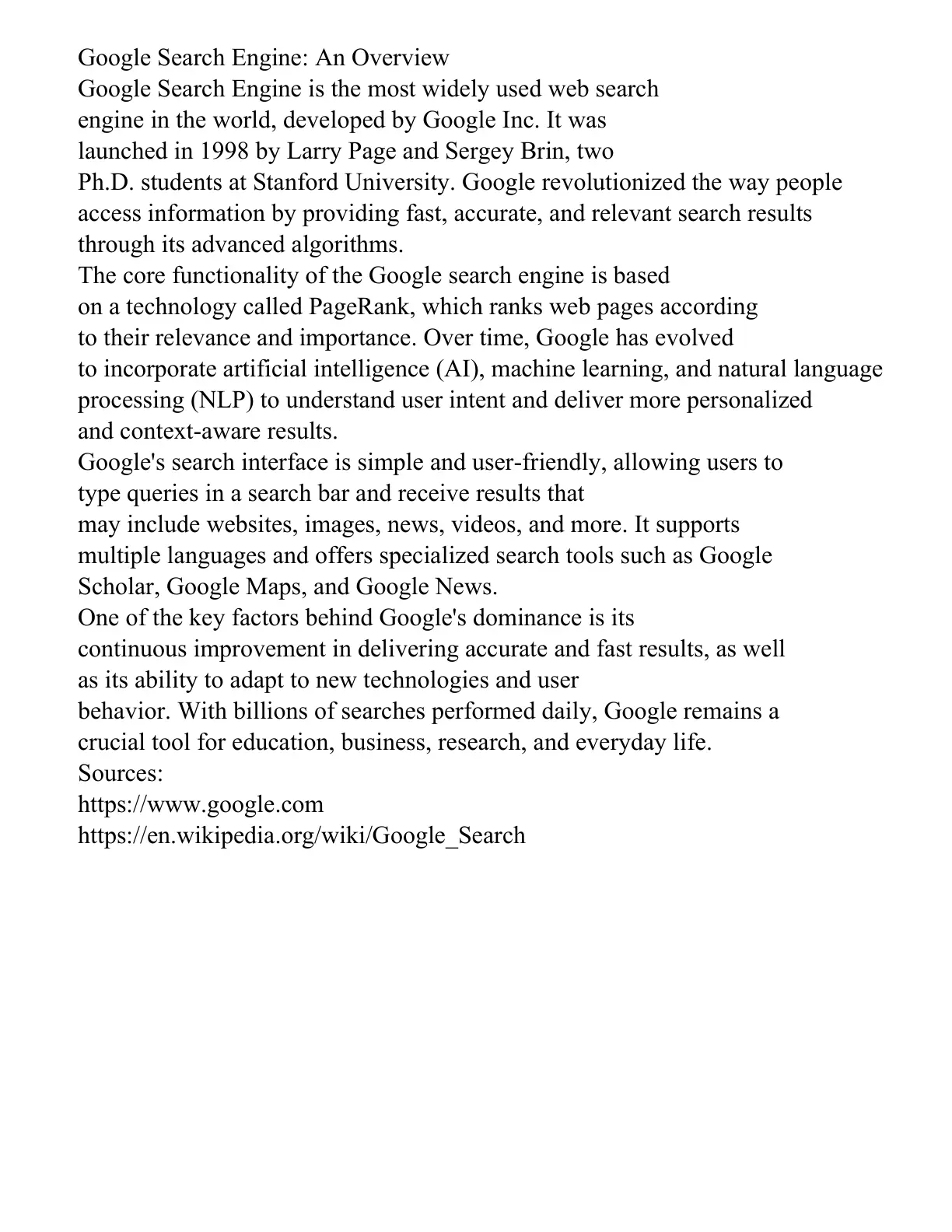 غلاف تقرير Google Search Engine: An Overview