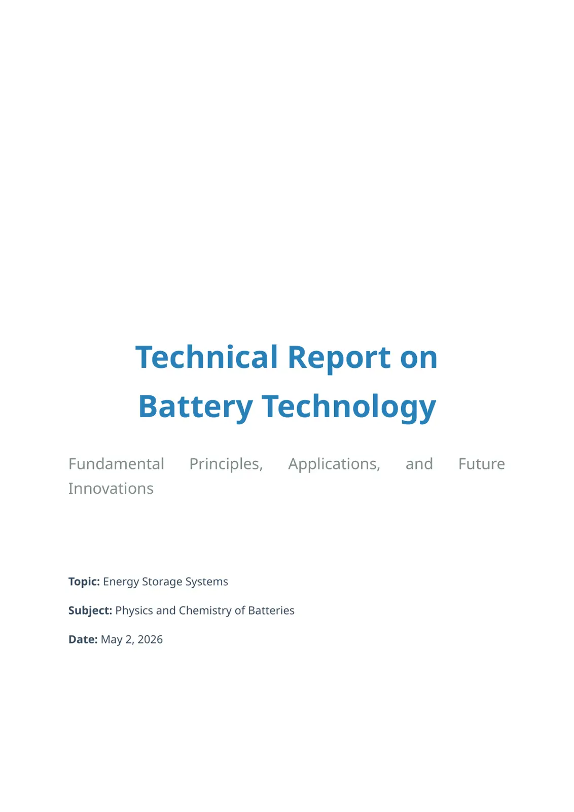 غلاف تقرير Technical Report on Battery Technology