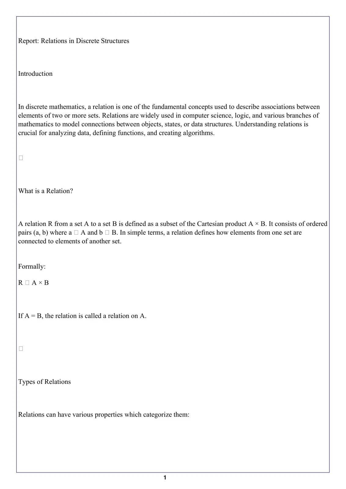 غلاف تقرير Relations in Discrete Structures