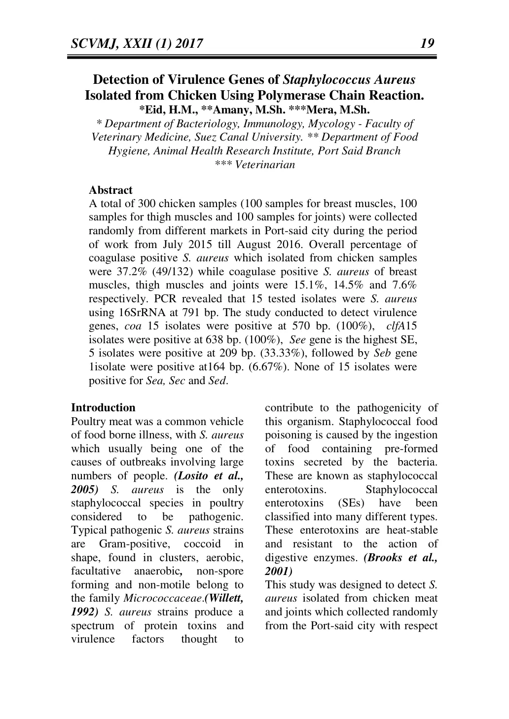 غلاف تقرير Detection of Virulence Genes of Staphylococcus Aureus Isolated from Chicken Using Polymerase Chain Reaction.