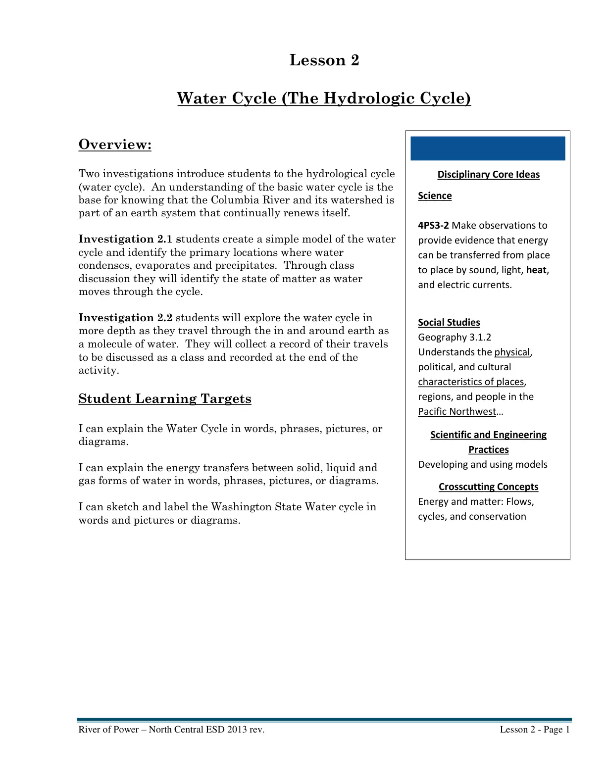 غلاف تقرير Lesson 2 - Water Cycle (The Hydrologic Cycle)