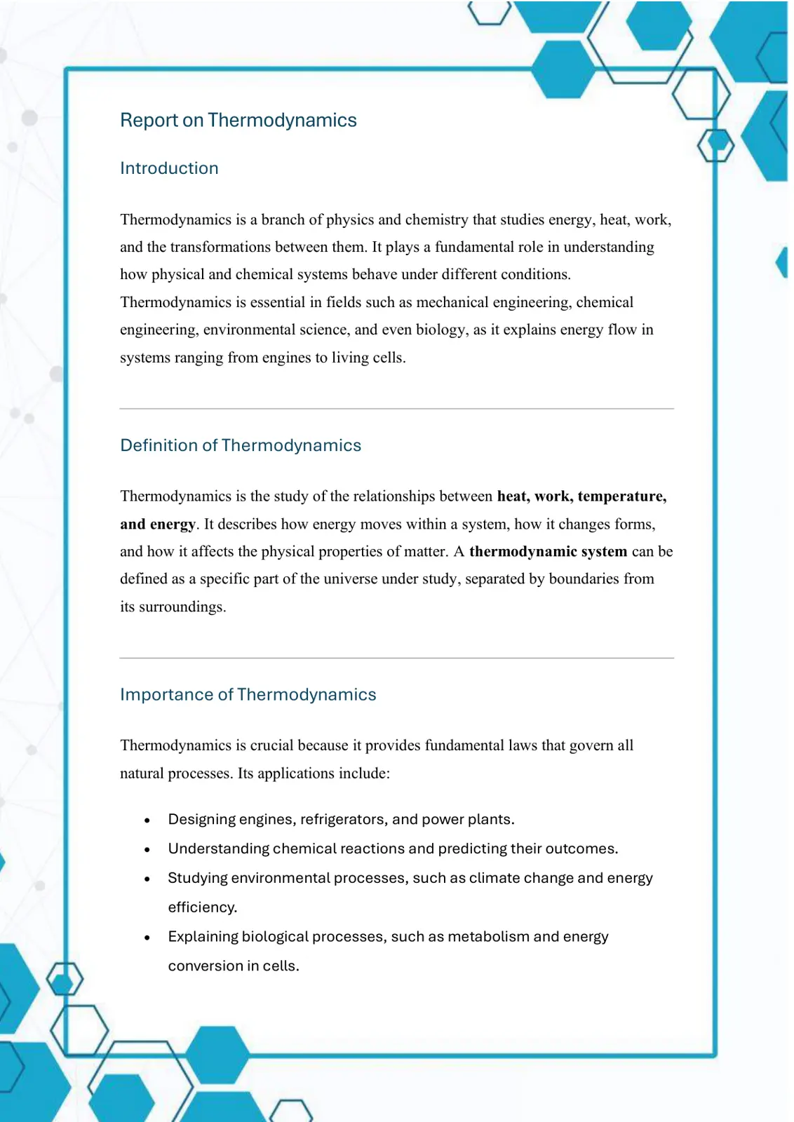 غلاف تقرير Report on Thermodynamics