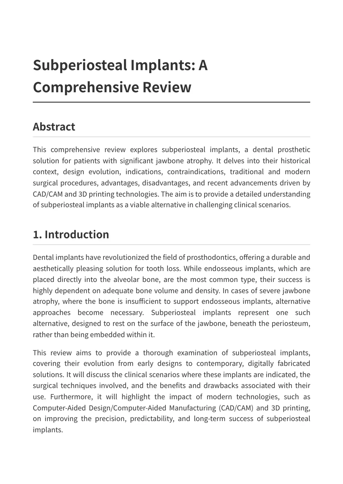 غلاف تقرير Subperiosteal Implants: A Comprehensive Review
