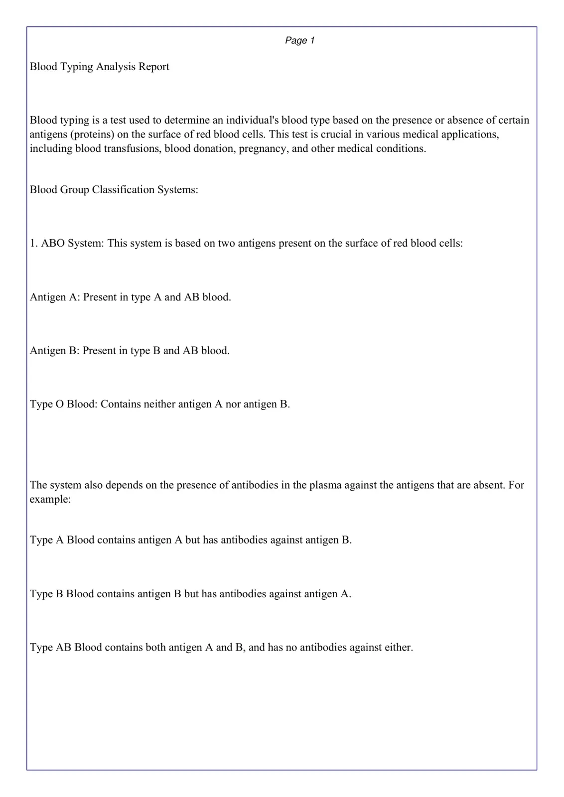 غلاف تقرير Blood Typing Analysis Report