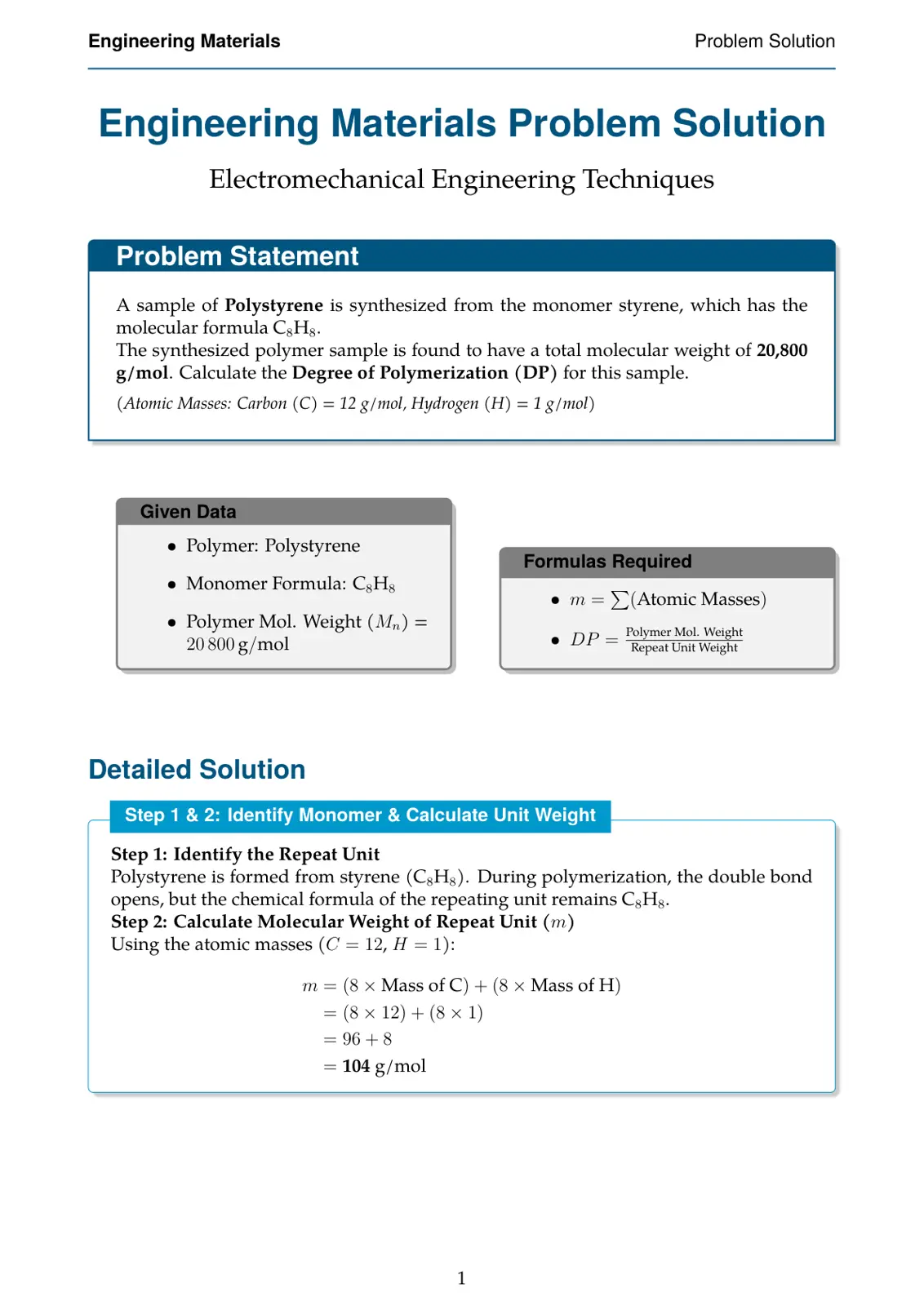 غلاف تقرير Engineering Materials Problem Solution