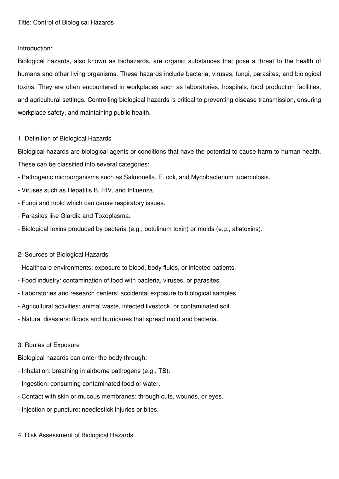غلاف تقرير Control of Biological Hazards