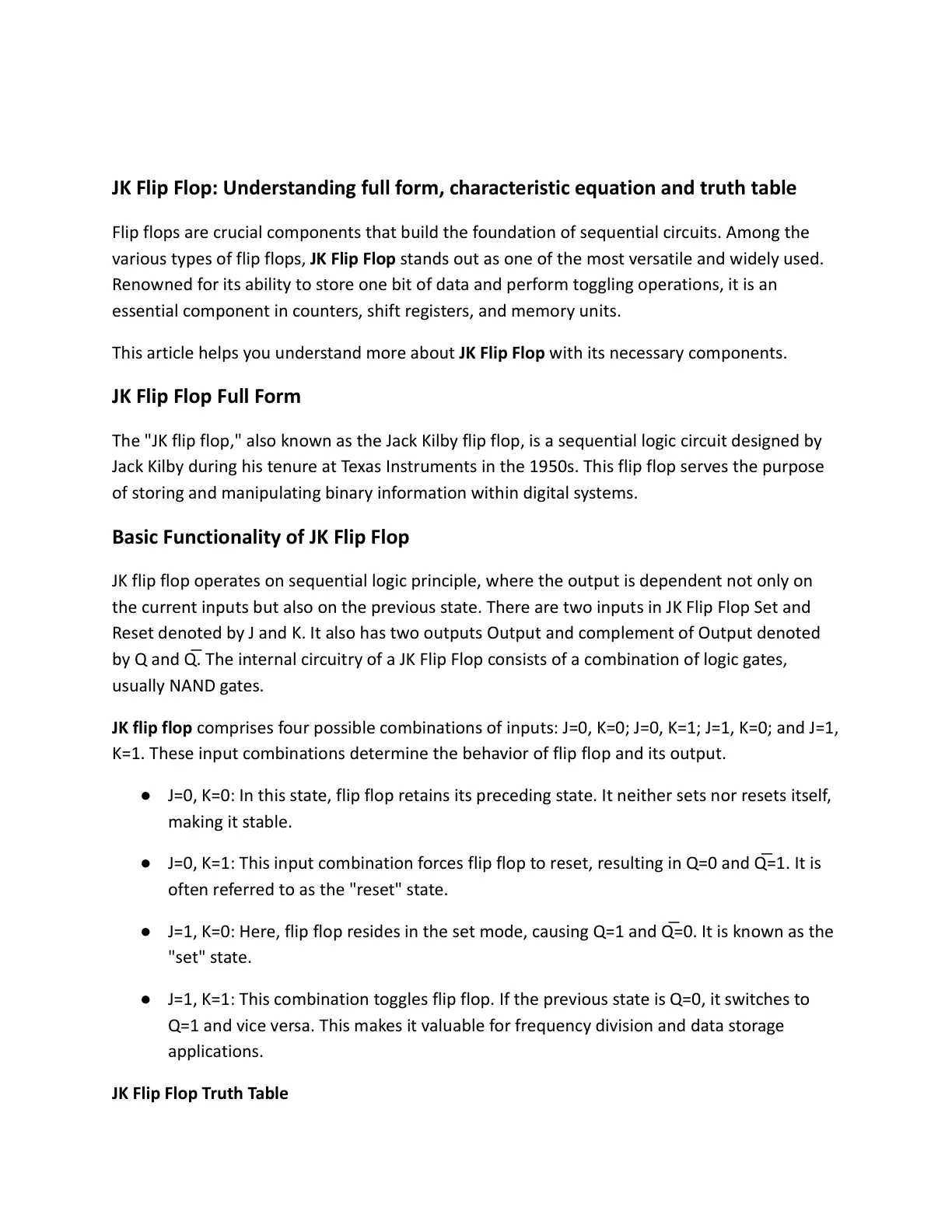غلاف تقرير JK Flip Flop: Understanding full form, characteristic equation and truth table