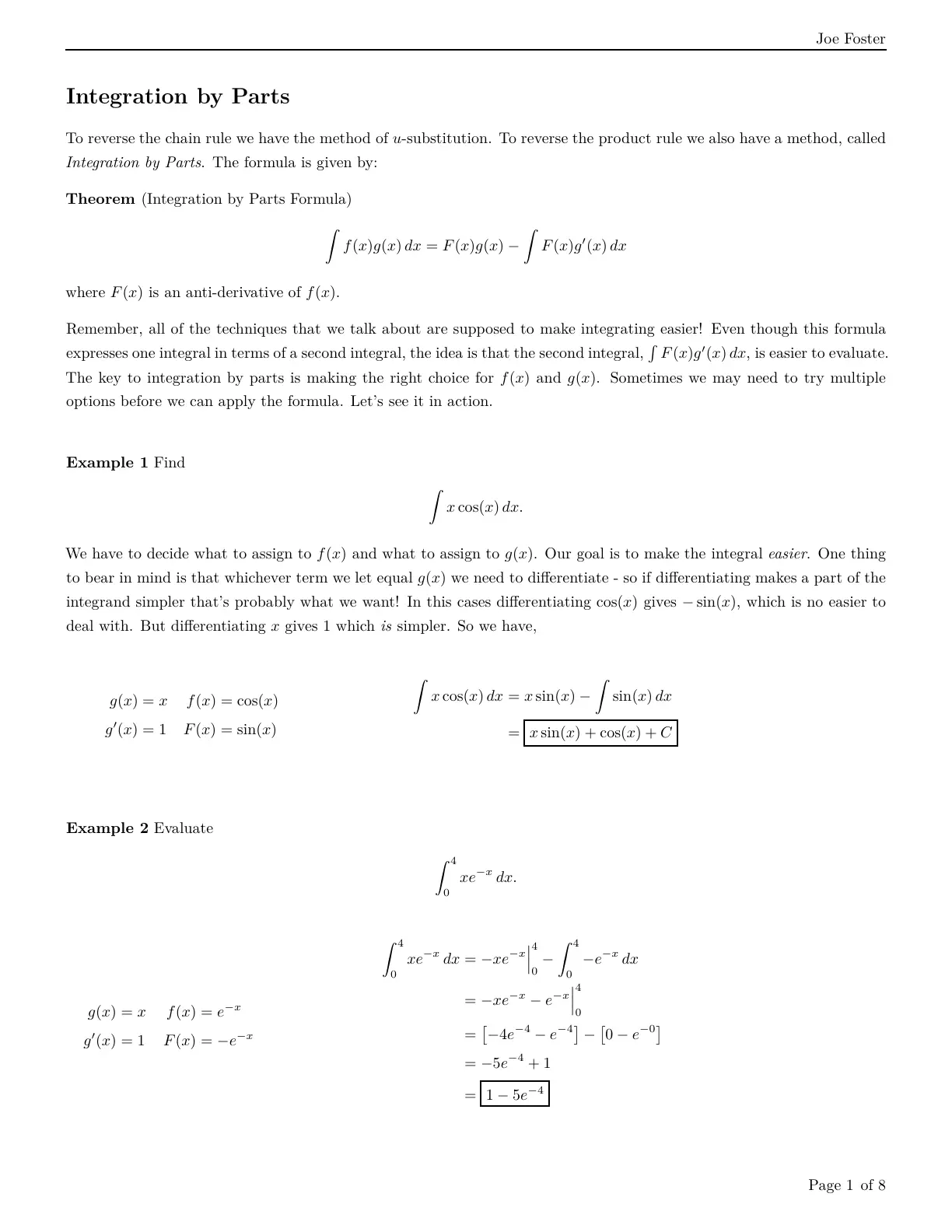 غلاف تقرير Integration by Parts