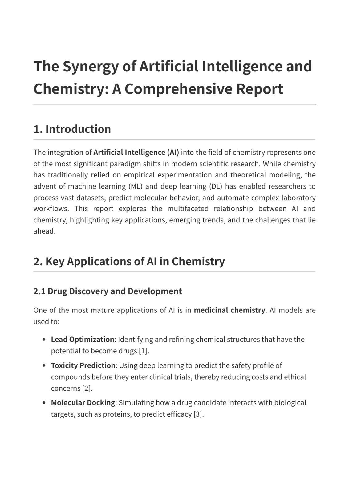 غلاف تقرير The Synergy of Artificial Intelligence and Chemistry: A Comprehensive Report