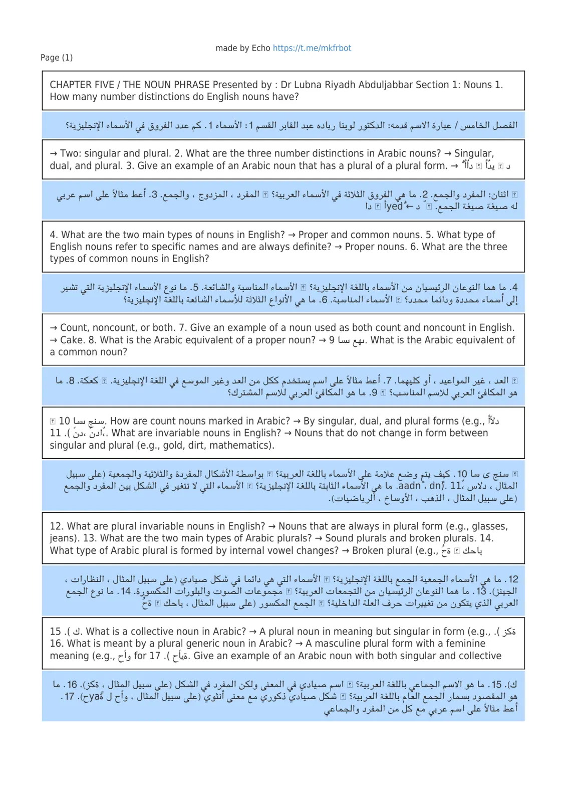 غلاف تقرير CHAPTER FIVE / THE NOUN PHRASE