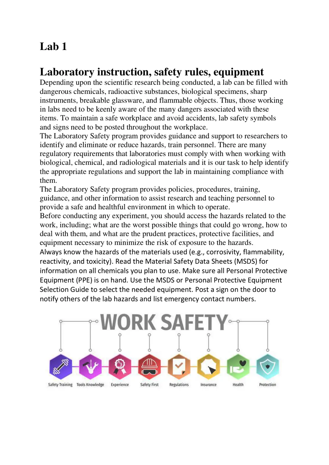 غلاف تقرير Lab 1: Laboratory instruction, safety rules, equipment