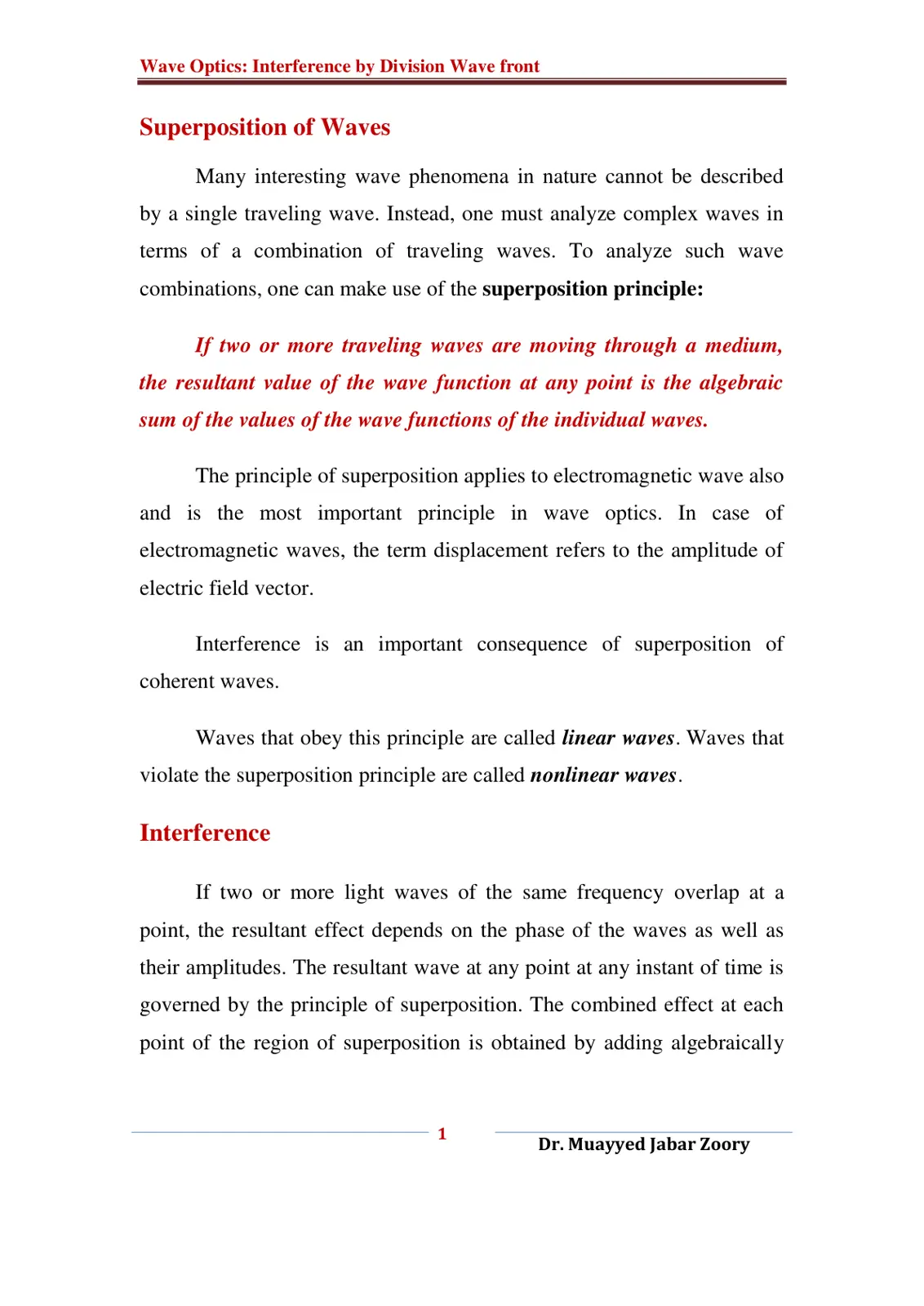 غلاف تقرير Wave Optics: Interference by Division Wave front
