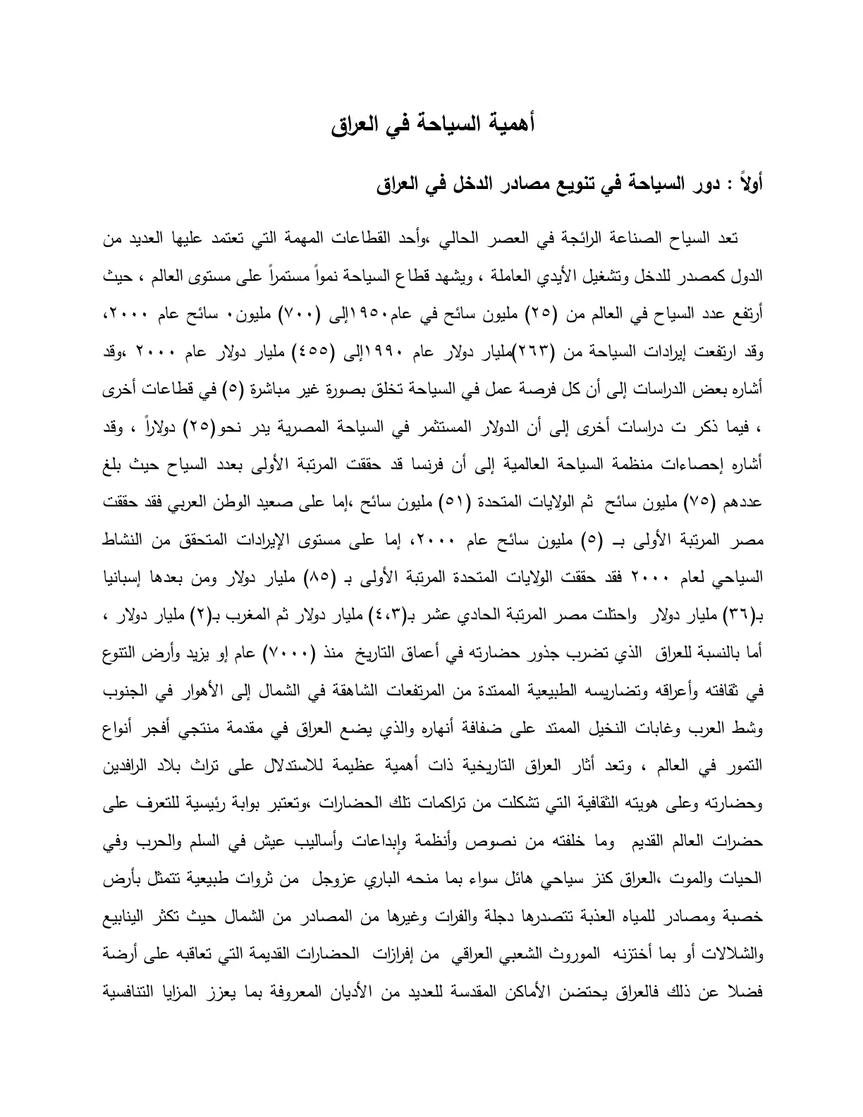 غلاف تقرير أهمية السياحة في العراق