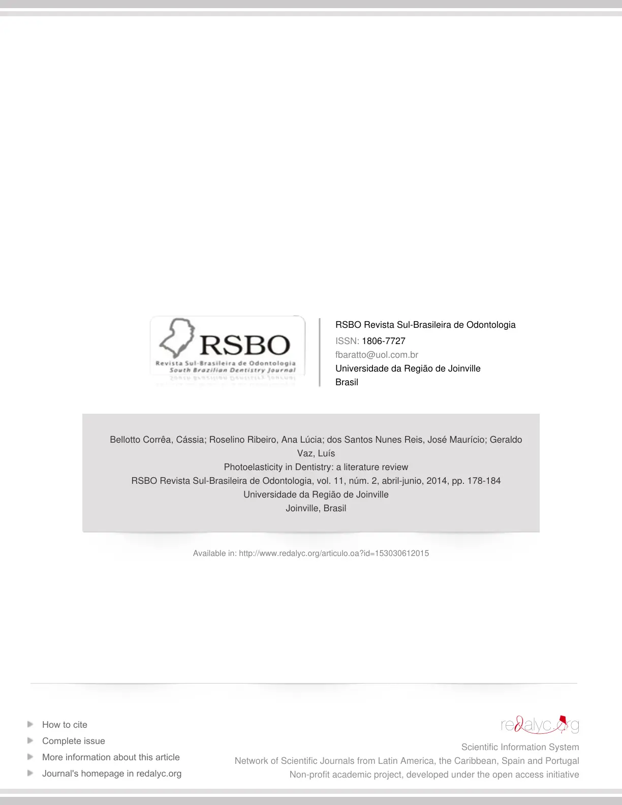 غلاف تقرير Photoelasticity in Dentistry: a literature review