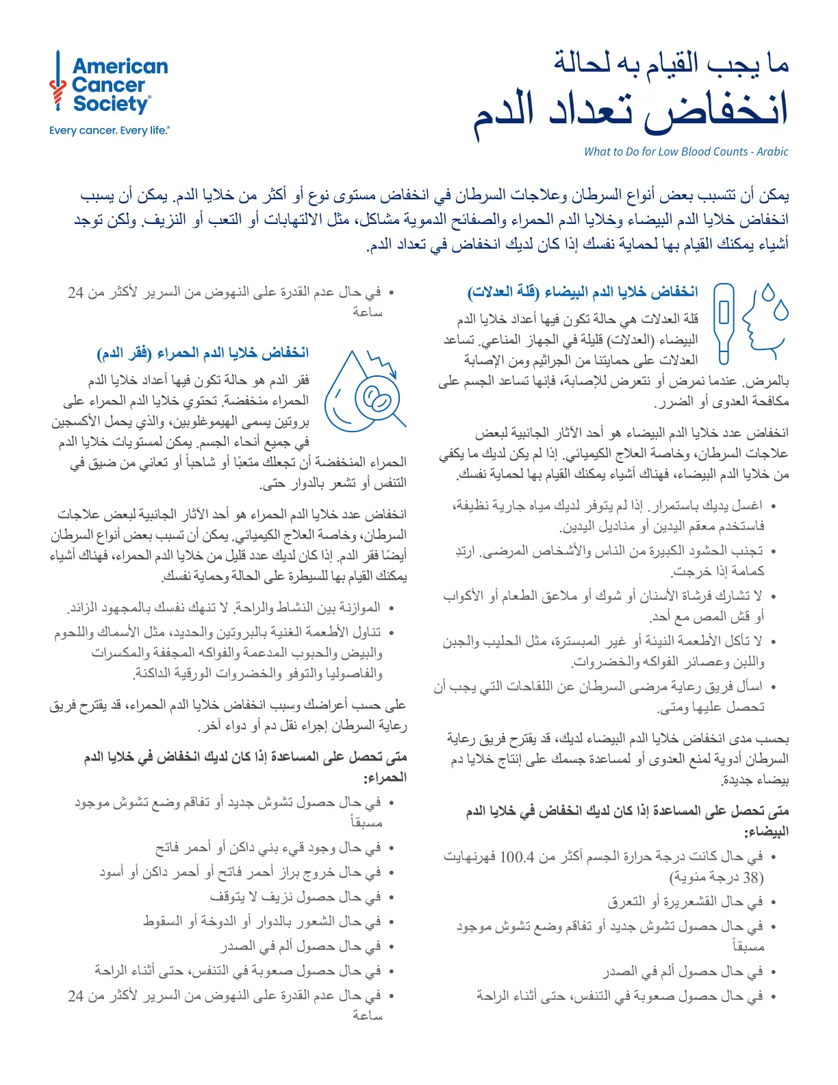 غلاف تقرير ما يجب القيام به لحالة انخفاض تعداد الدم