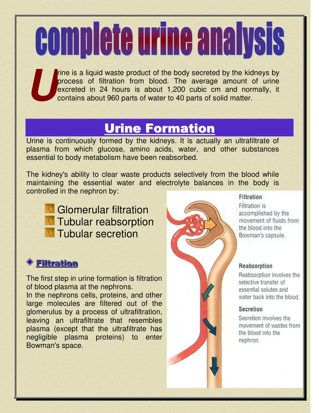 غلاف تقرير Complete urine analysis