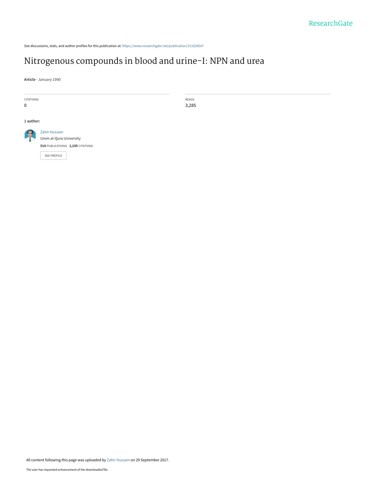 غلاف تقرير Nitrogenous compounds in blood and urine-I: NPN and urea