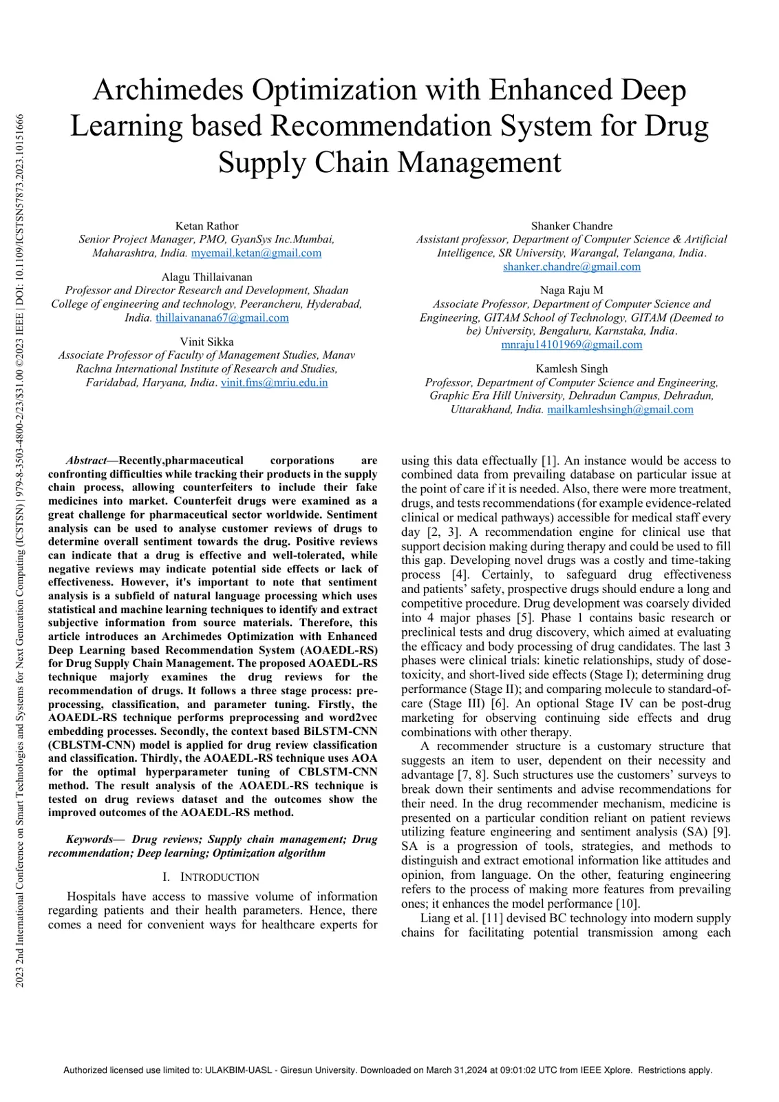 غلاف تقرير Archimedes Optimization with Enhanced Deep Learning based Recommendation System for Drug Supply Chain Management