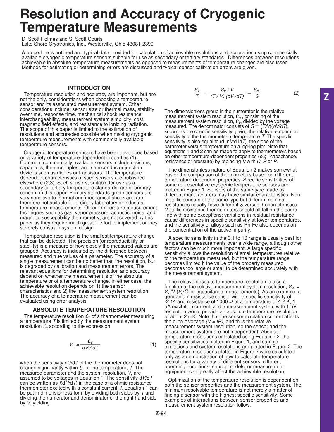 غلاف تقرير Resolution and Accuracy of Cryogenic Temperature Measurements