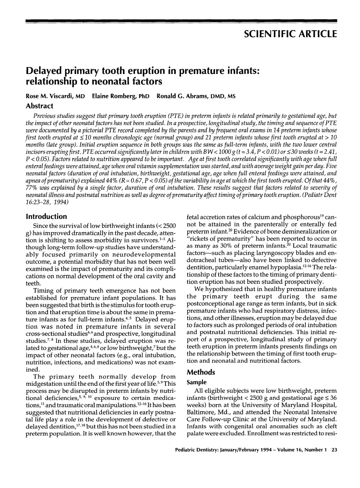 غلاف تقرير Delayed primary tooth eruption in premature infants: relationship to neonatal factors
