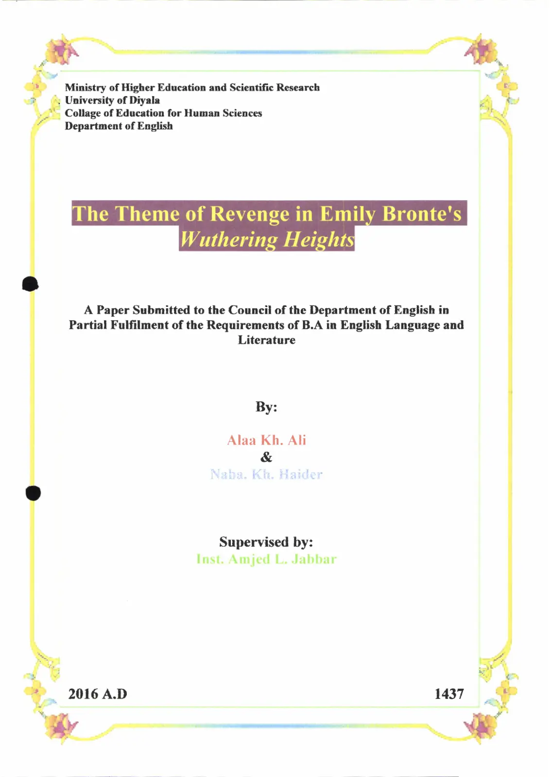 غلاف تقرير The Theme of Revenge in Emily Bronte's Wuthering Heights