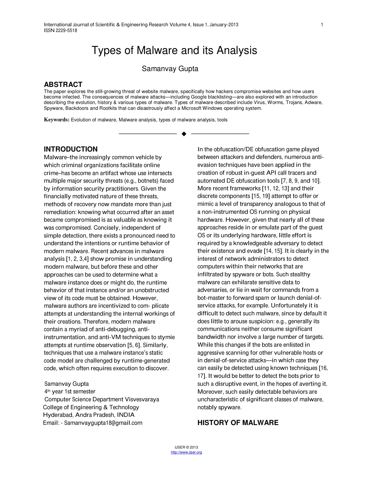 غلاف تقرير Types of Malware and its Analysis