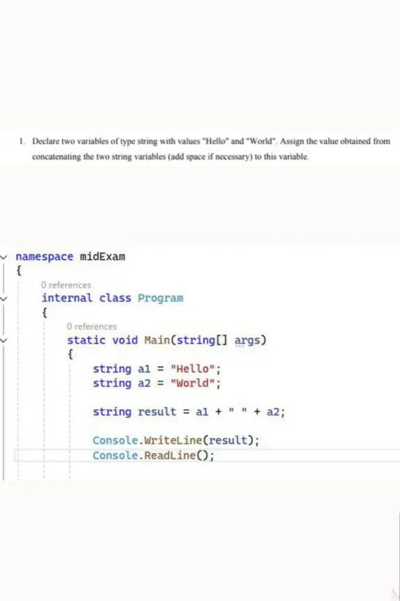 غلاف تقرير Declare two variables of type string with values Hello and World