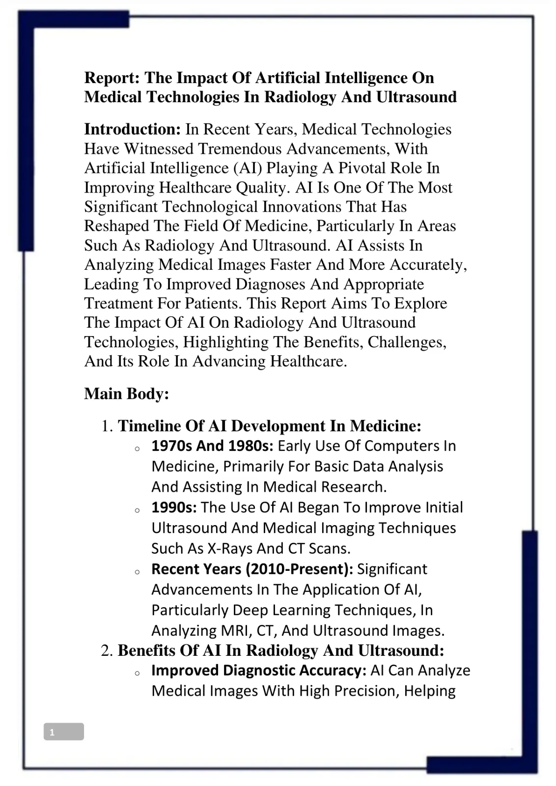 غلاف تقرير Report: The Impact Of Artificial Intelligence On Medical Technologies In Radiology And Ultrasound