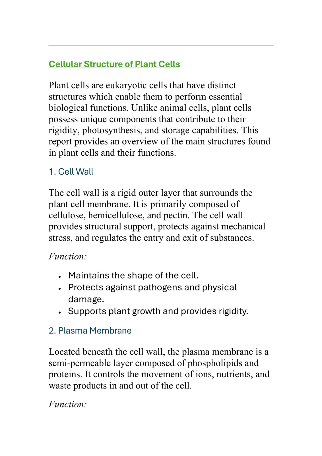 غلاف تقرير Cellular Structure of Plant Cells