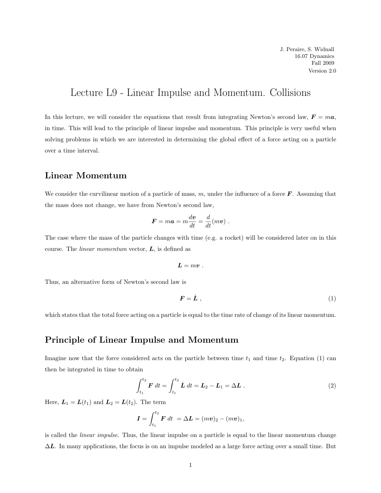 غلاف تقرير Lecture L9 - Linear Impulse and Momentum. Collisions