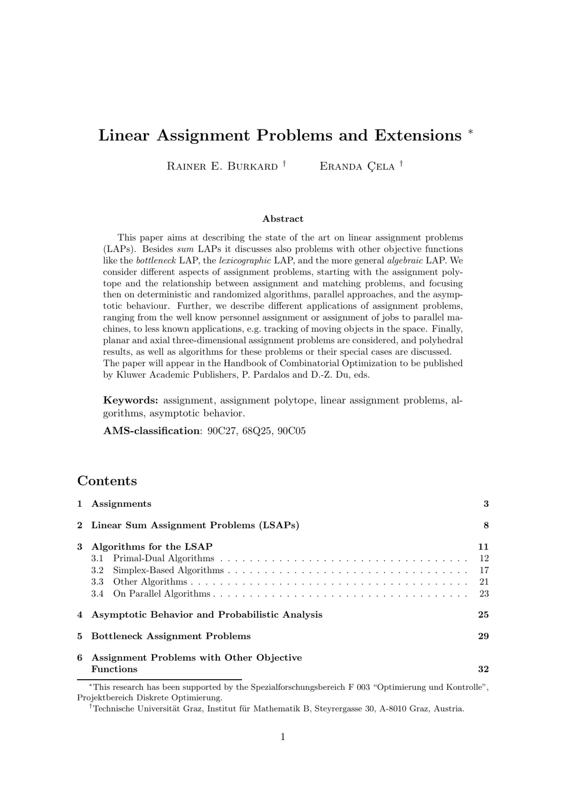 غلاف تقرير Linear Assignment Problems and Extensions