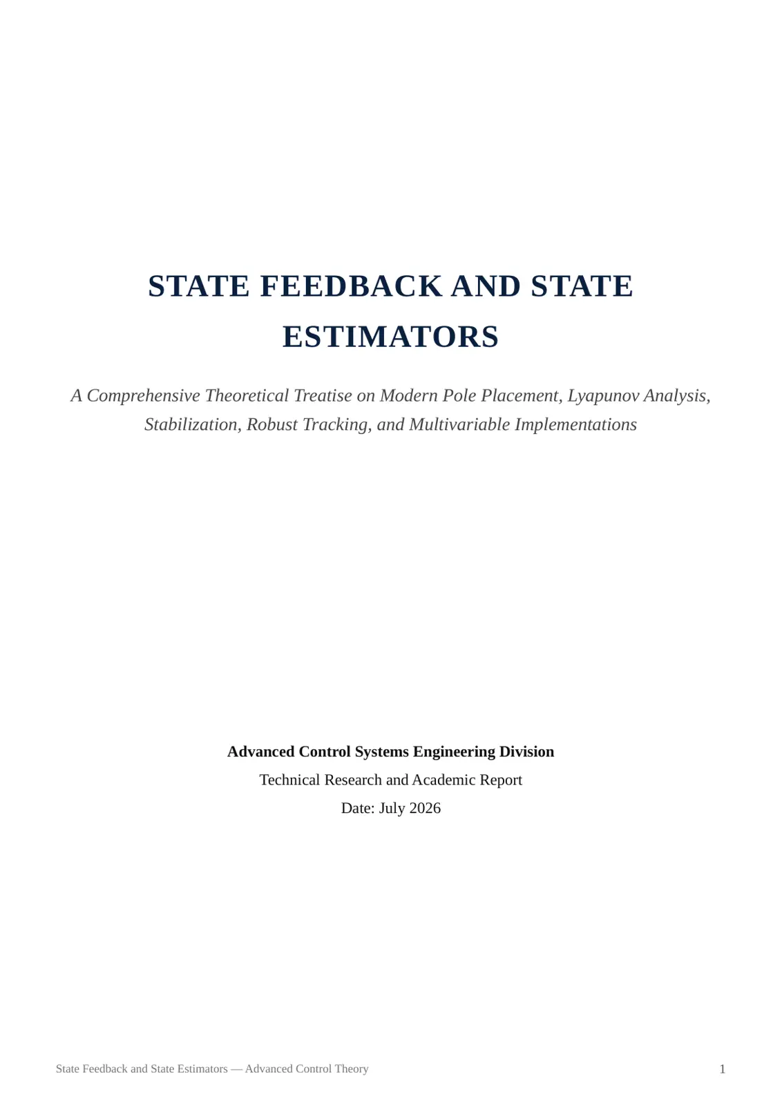 غلاف تقرير State Feedback and State Estimators: Advanced Control Theory