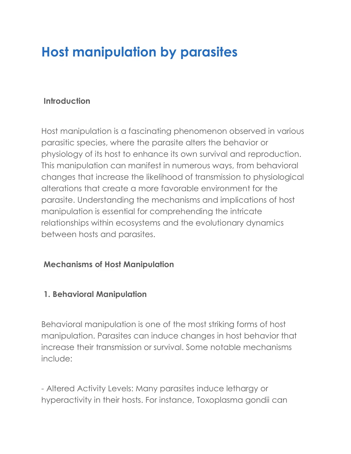 غلاف تقرير Host manipulation by parasites