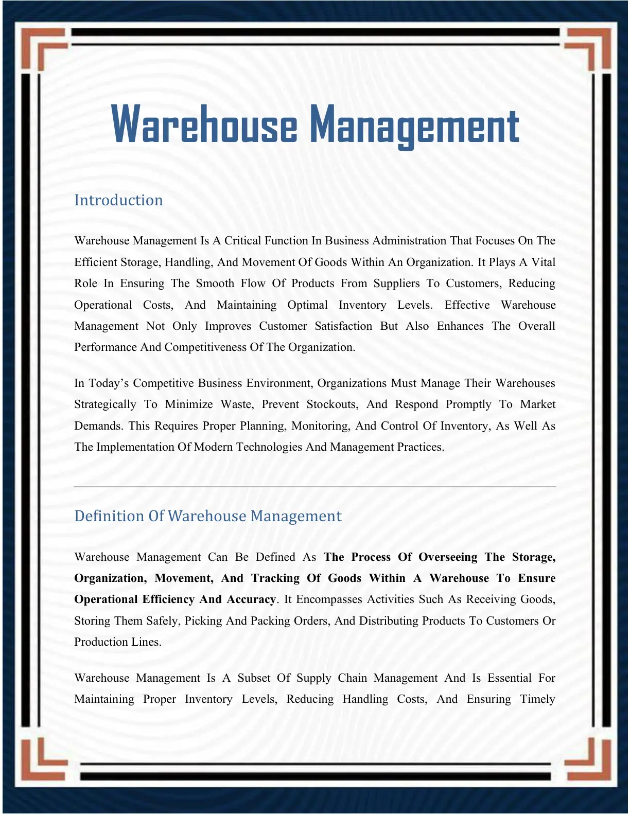 غلاف تقرير Warehouse Management