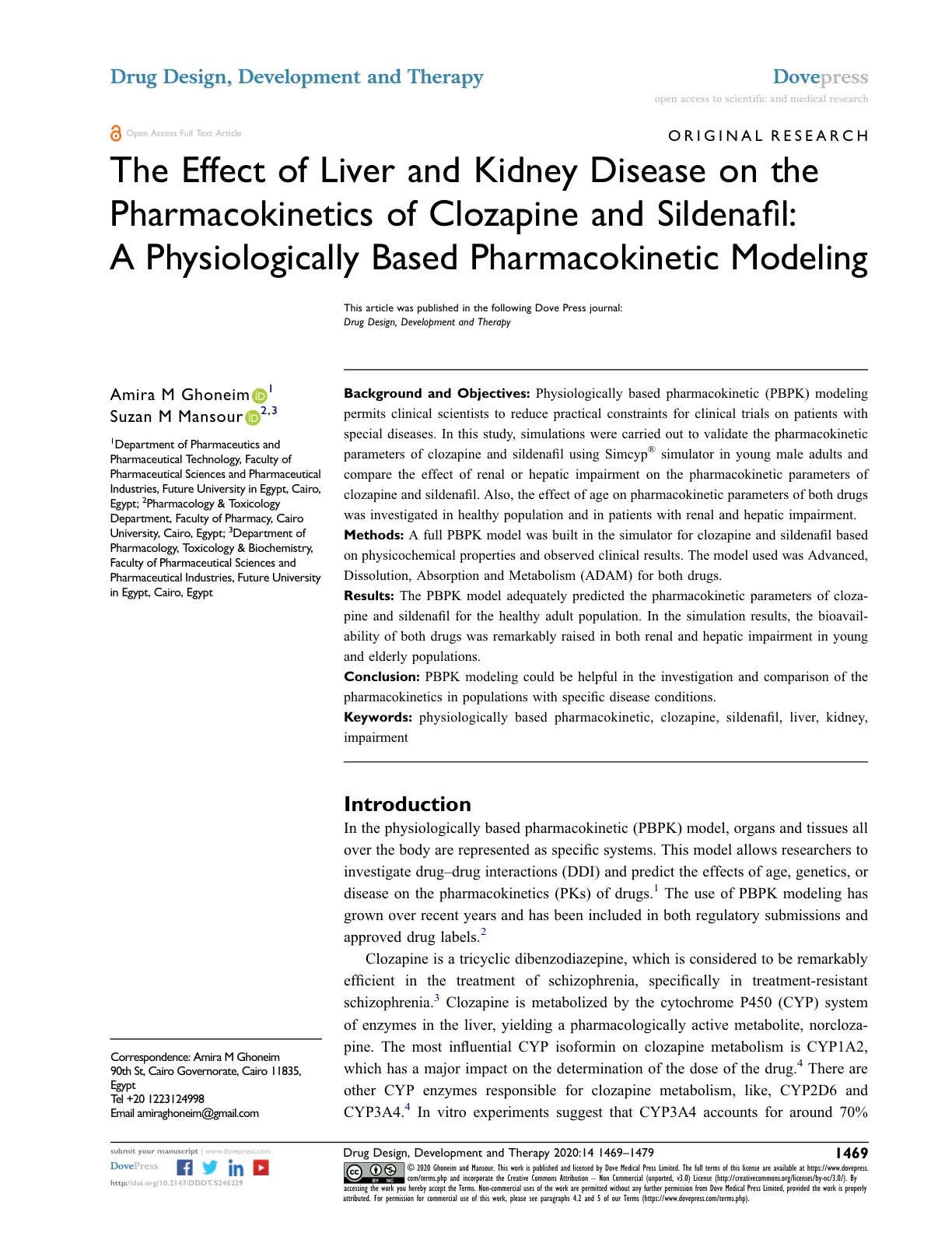 غلاف تقرير The Effect of Liver and Kidney Disease on the Pharmacokinetics of Clozapine and Sildenafil: A Physiologically Based Pharmacokinetic Modeling