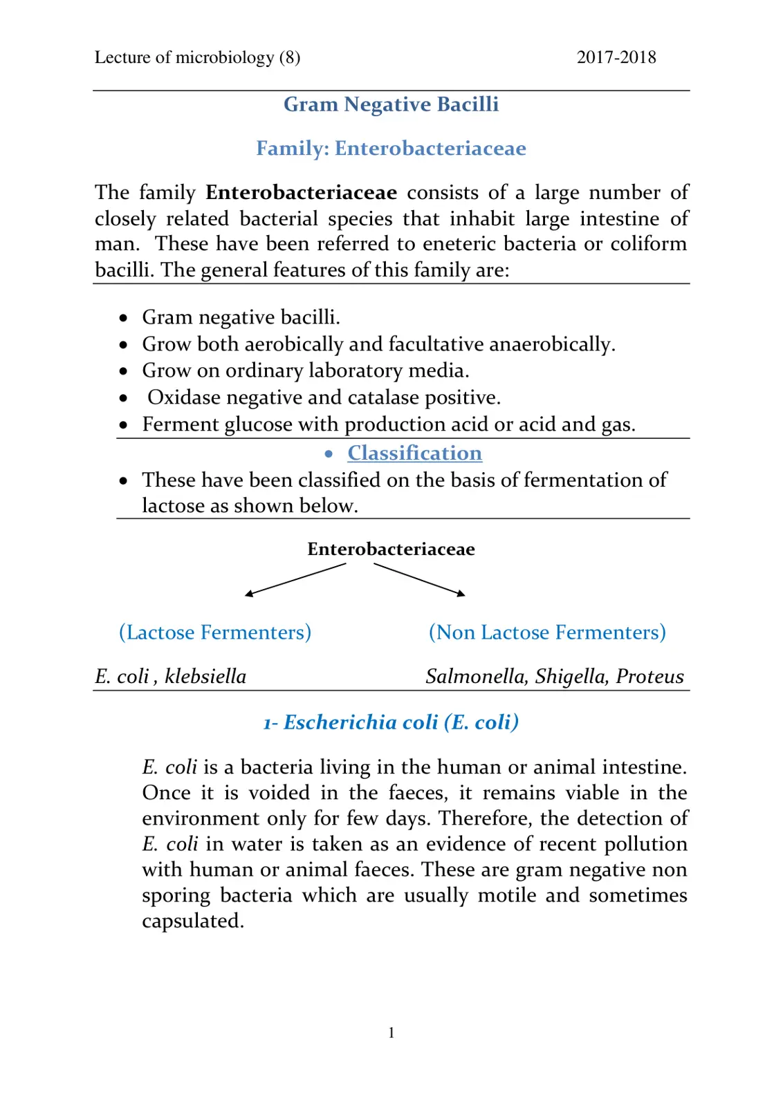 غلاف تقرير Lecture of Microbiology (8): Gram Negative Bacilli – Family: Enterobacteriaceae