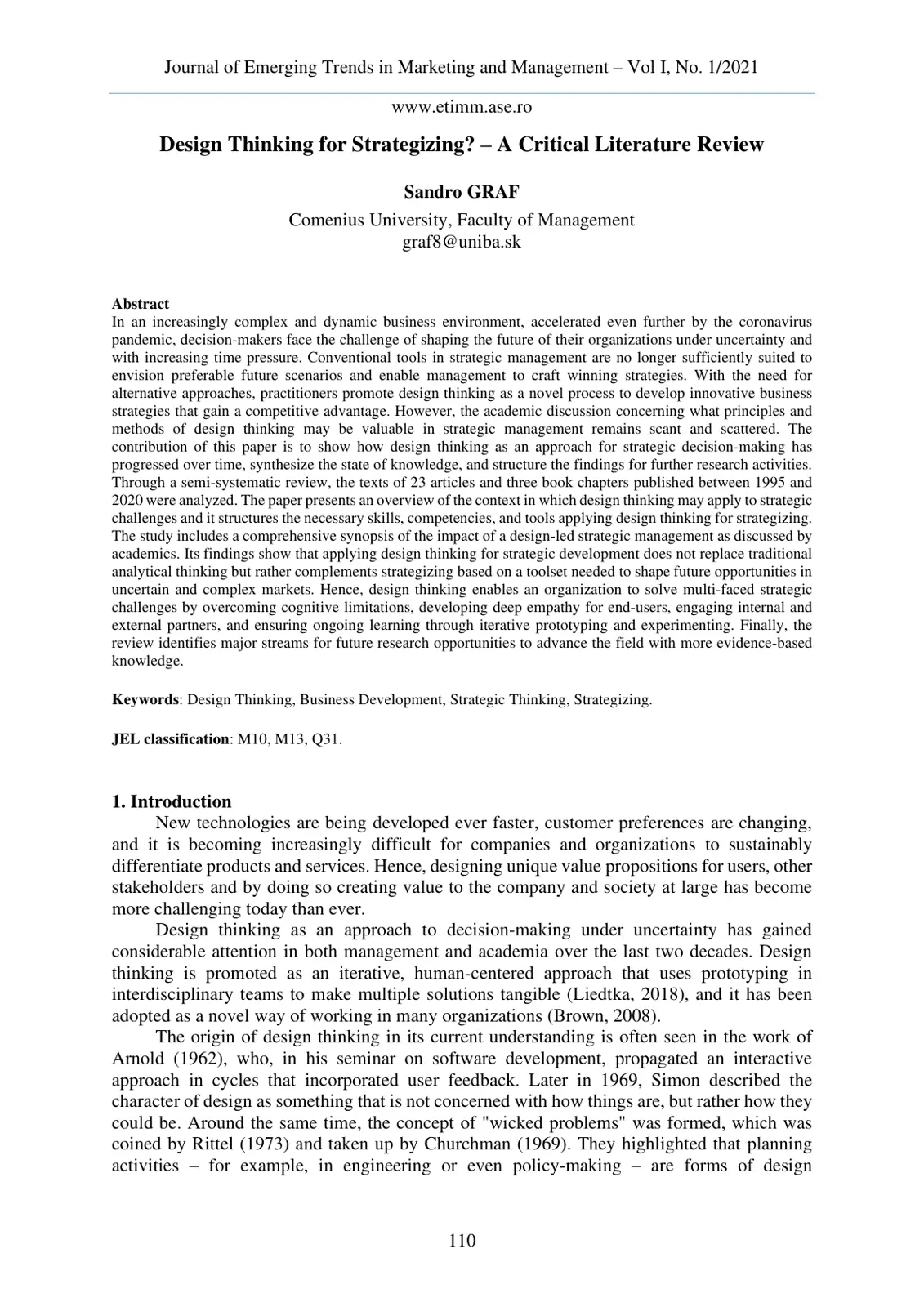 غلاف تقرير Design Thinking for Strategizing? - A Critical Literature Review