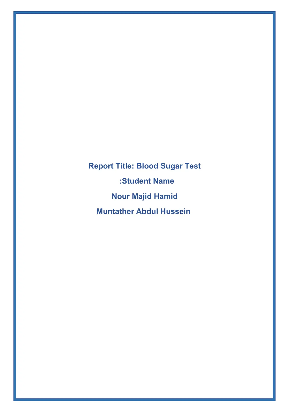 غلاف تقرير Blood Sugar Test