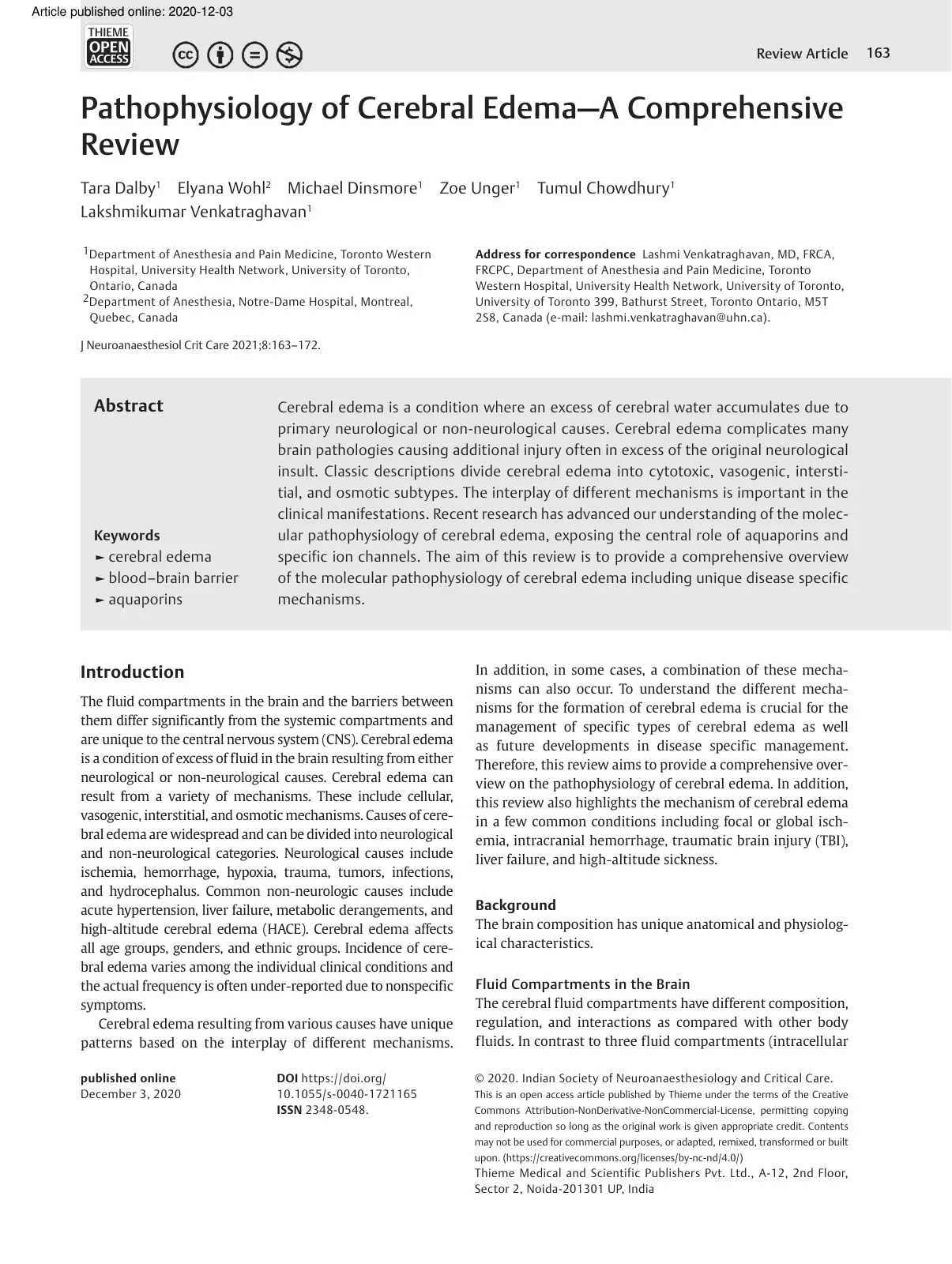 غلاف تقرير Pathophysiology of Cerebral Edema - A Comprehensive Review