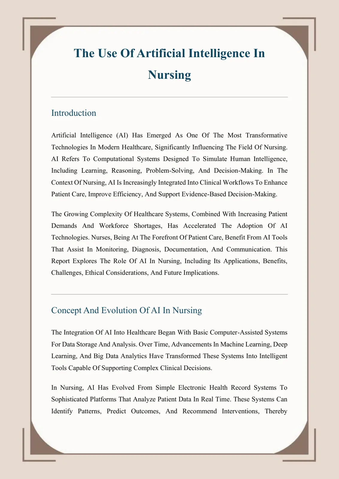 غلاف تقرير The Use of Artificial Intelligence in Nursing