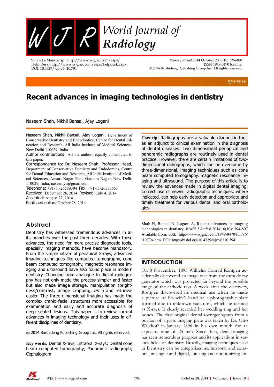 غلاف تقرير Recent advances in imaging technologies in dentistry