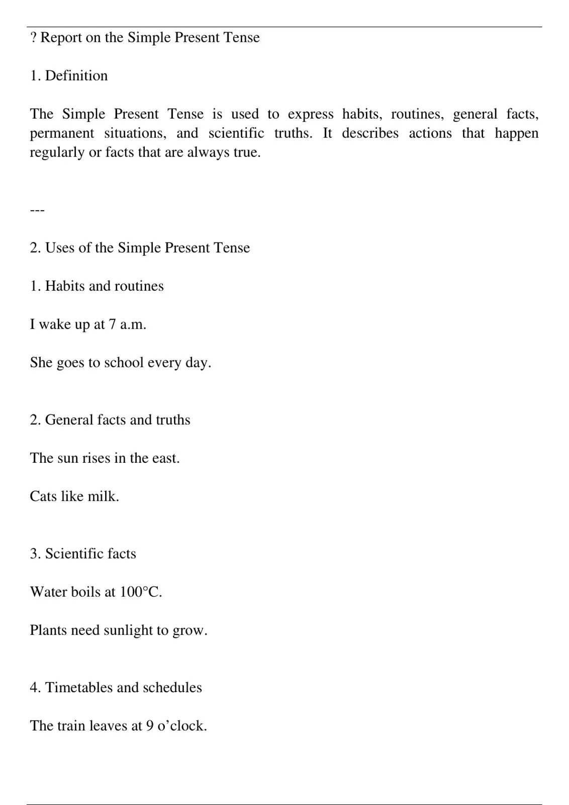 غلاف تقرير Report on the Simple Present Tense