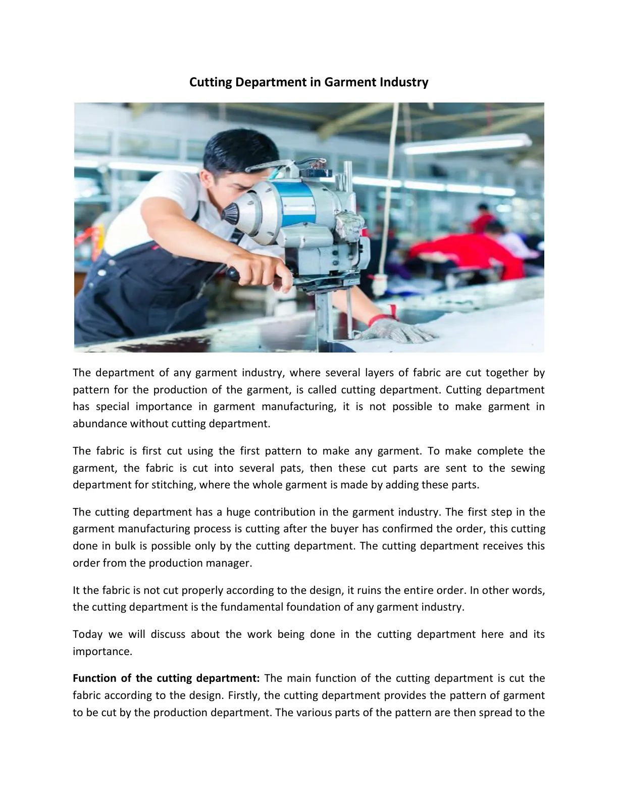 غلاف تقرير Cutting Department in Garment Industry