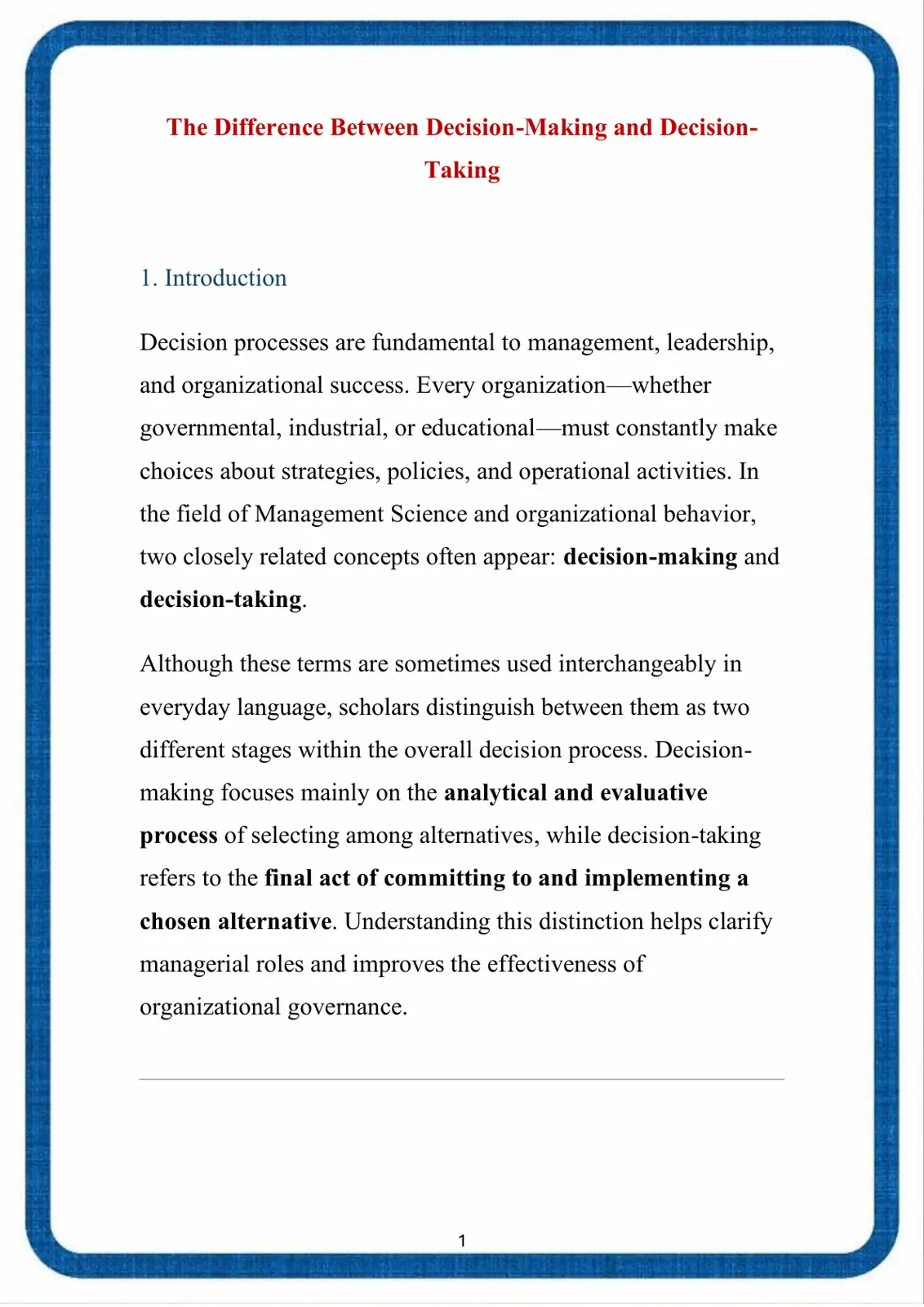 غلاف تقرير The Difference Between Decision-Making and Decision-Taking