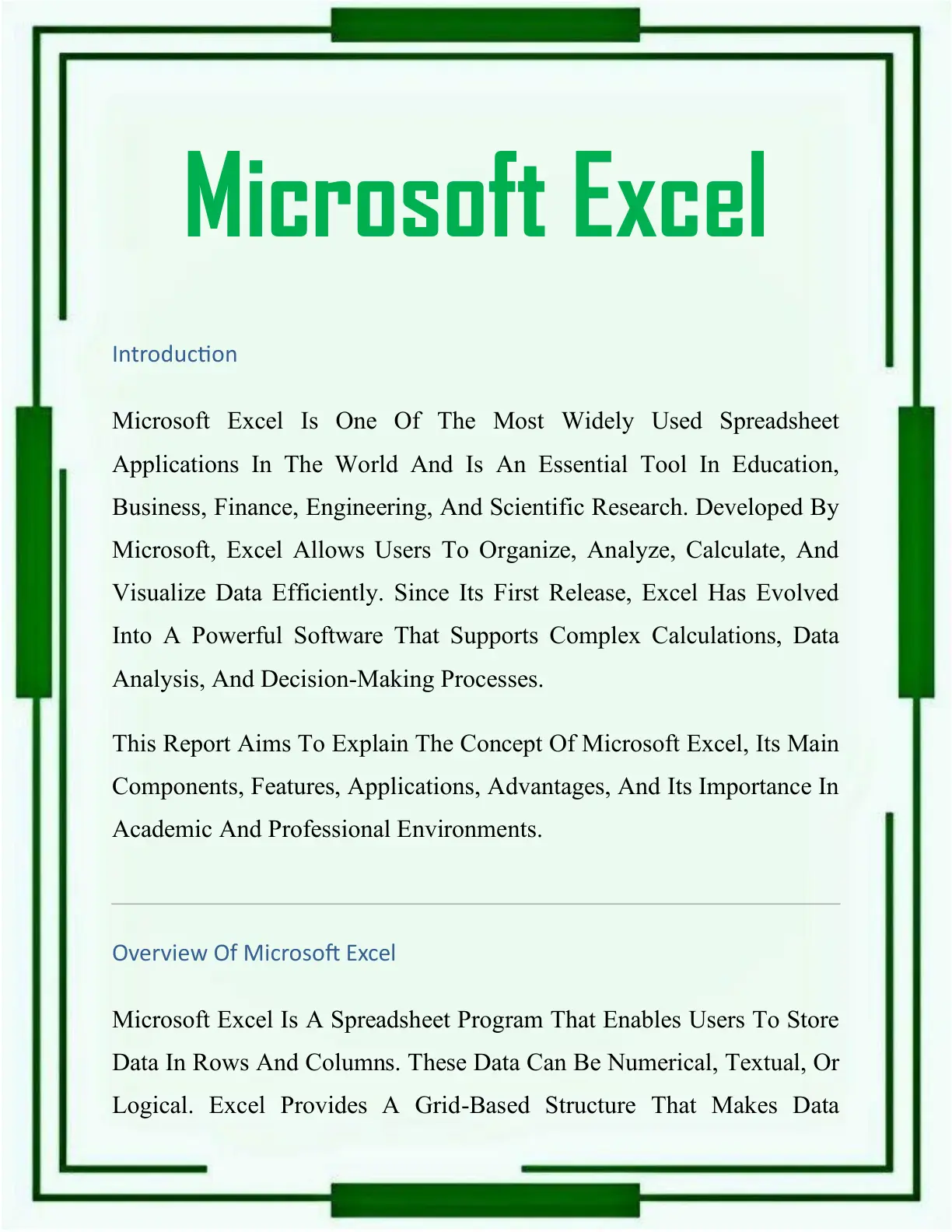 غلاف تقرير Microsoft Excel