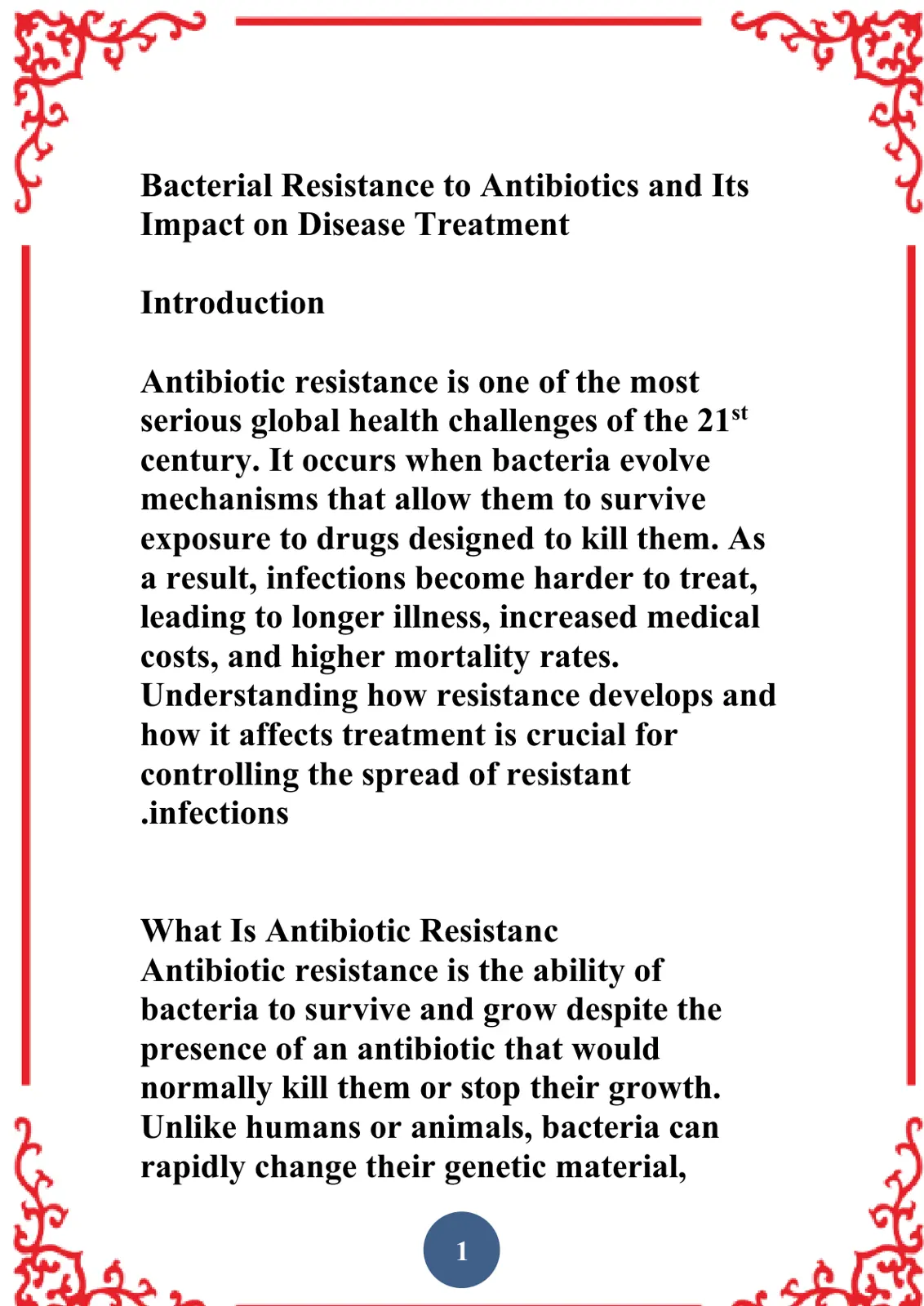 غلاف تقرير Bacterial Resistance to Antibiotics and Its Impact on Disease Treatment
